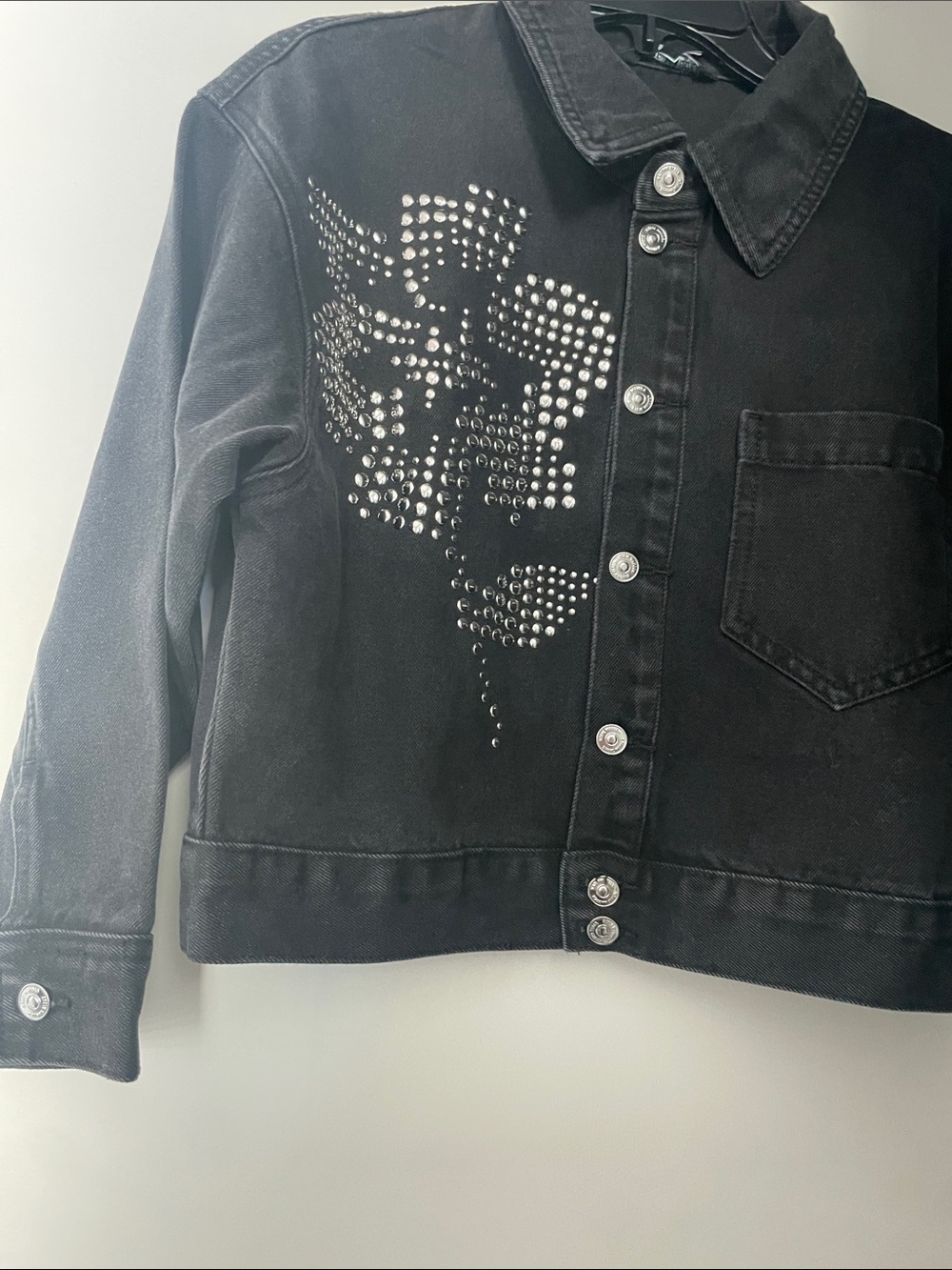 Steve Madden Black Denim Jacket with Silver Stud Design